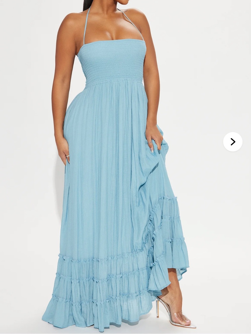 Hayley Halter Smocked Backless Maxi Dress - Blue - Picture 4 of 6